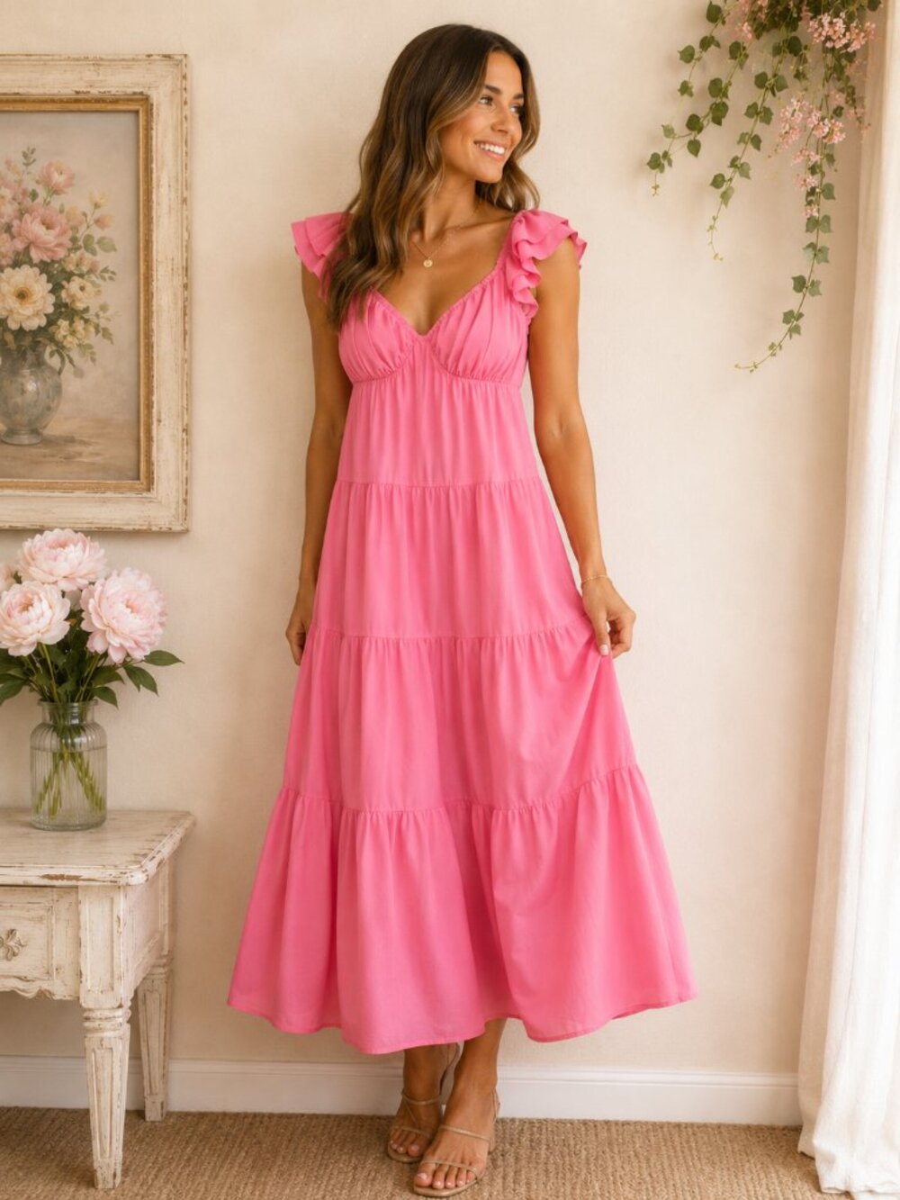 English Factory Tiered Ruffle Babydoll Maxi Dress